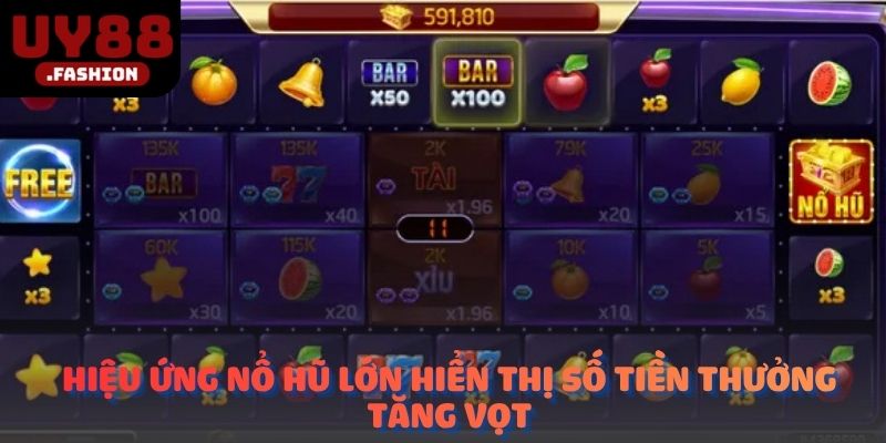 Hiệu ứng nổ hũ lớn hiển thị số tiền thưởng tăng vọt.